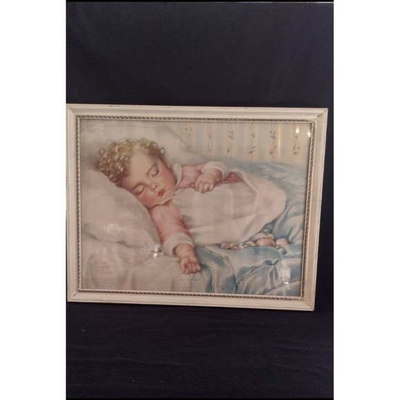 Just A Little Dream By Annie Benson Muller, Vintage Framed Print Sleeping Baby - Picture 5 of 6